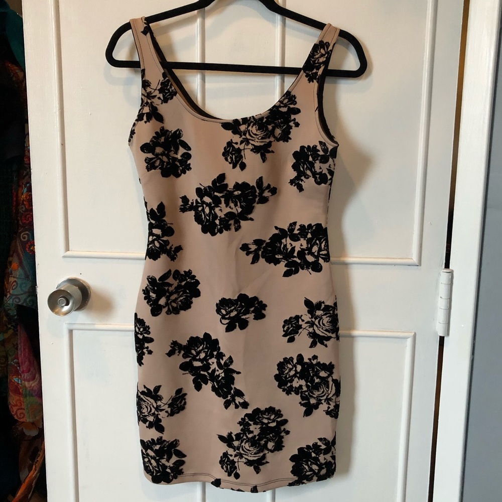 Floral and Taupe Mini Dress